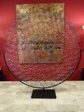 LARGE METAL SCULPTURE FORMED OF MULTI COLOR SPIRALS, SIGNED BY ARTIST