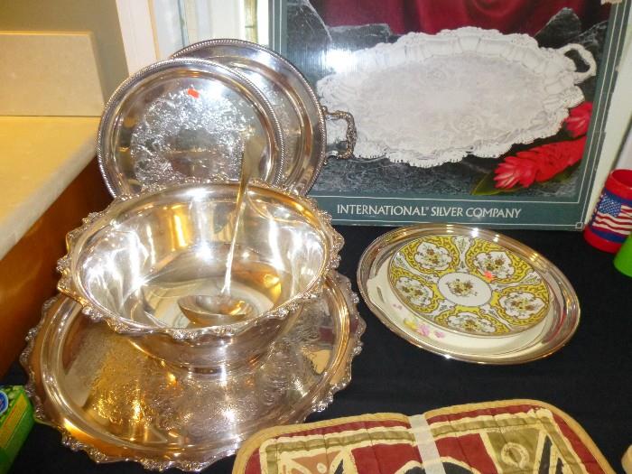 Silver Plate 3 Pc. Punch Bowl Set