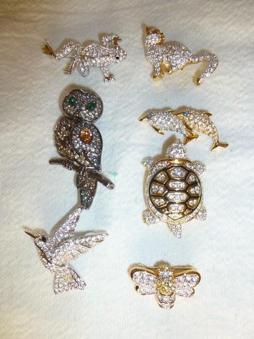Signed Swan Swarvorski Crystal Pins