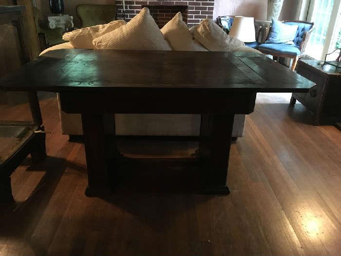 Old Artist table, once owned by famous folk artist, Nellie Mae Rowe.... needs some work, very unique in design. Center section is removable, built in 1810