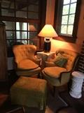 Victorian chairs and ottoman, needs reupholstering