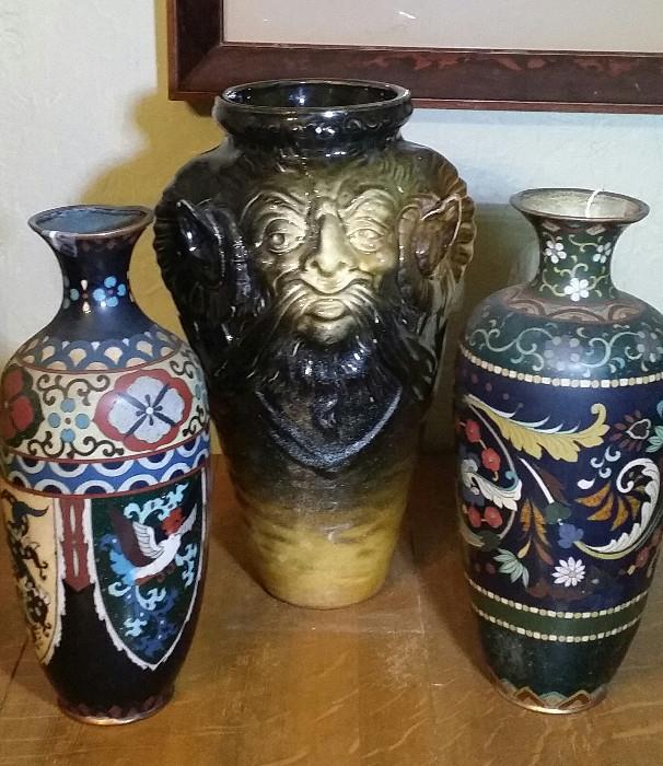 Cloisonne vases and pottery vase