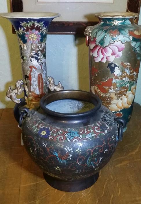 Cloisonne Vase and Satsuma style vases