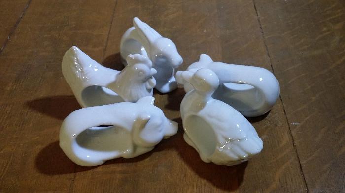 Rabbit, Pig, Chicken and a duck napkin rings!