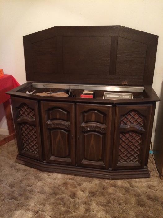 Retro Circa 1970 Stereo cabinet with turn table and 8 track tape player by Tanglewood