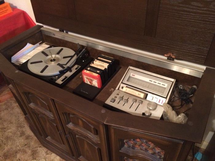 Circa 1970 Stereo cabinet with turn table and 8 track tape player by Tanglewood
