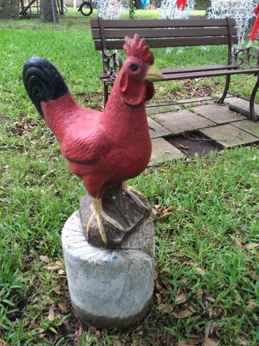 Vintage Cement Rooster Garden Statue 