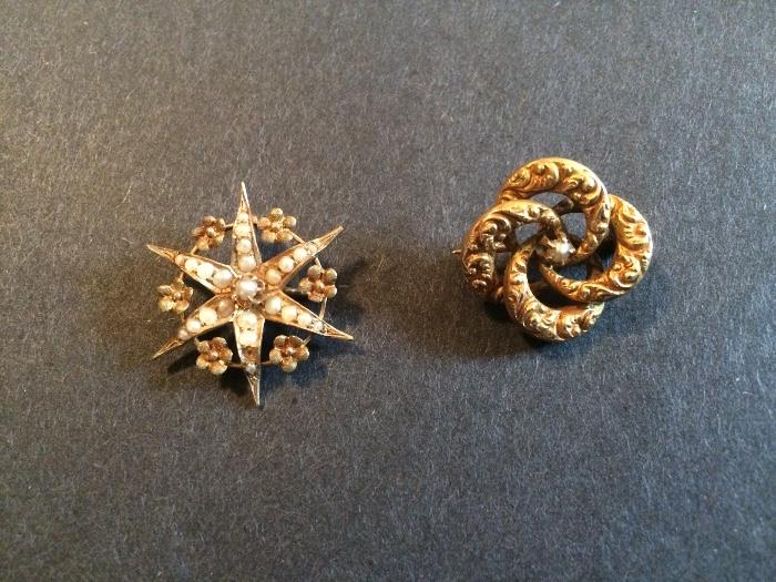Antique Gold pins brooches 