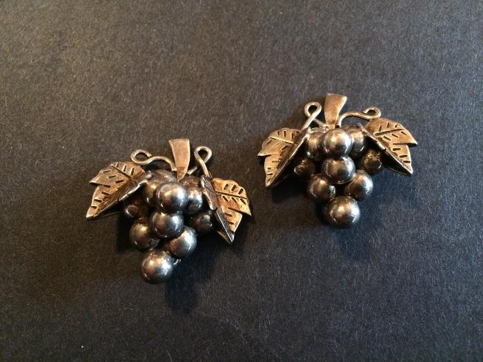 Vintage Mexican Sterling Silver Taxco Grape Cluster Earrings, Clips 