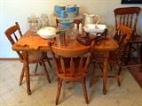 Diminutive Wooden Kitchen Table & Chairs Set, Wood Cutting Board, Vintage Serving Pieces & More