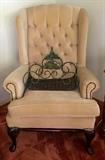 Vintage Upholstered Button Tucked & Tack Arm Chairs