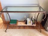Metal & Glass sofa table, with marble shelf