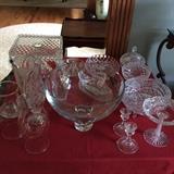 americana fostoria cake plate, crystal serving pieces
