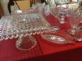 Americana Cake plate, & serving dish. Lots of glassware.