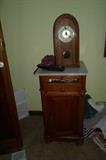 vintage table w/marble top & clock