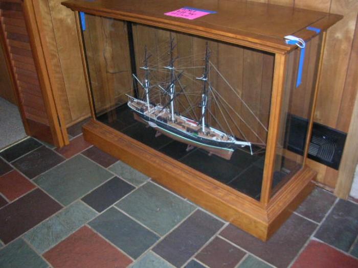 Large ship model with display case