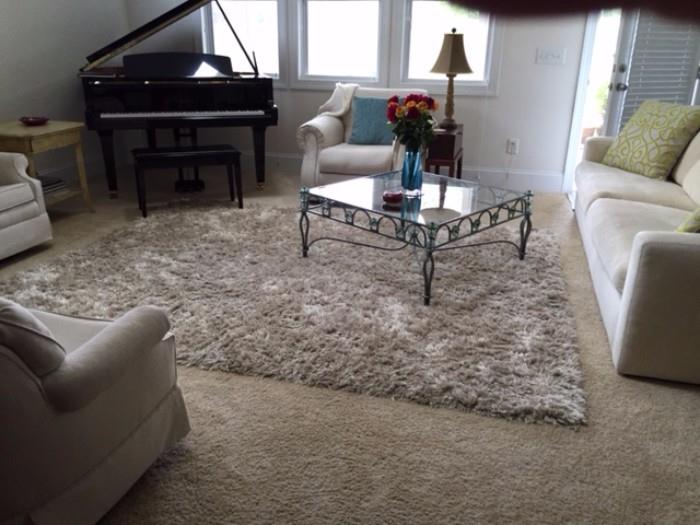 Silver/Taupe/White Area Rug.  (The grand piano is not for sale).