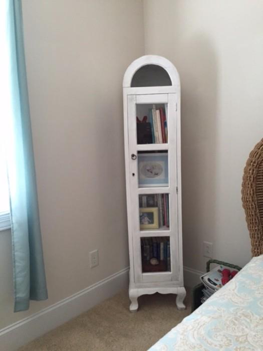 Very Sweet Arched White Bookcase with Glass Front Queen Anne style feet.