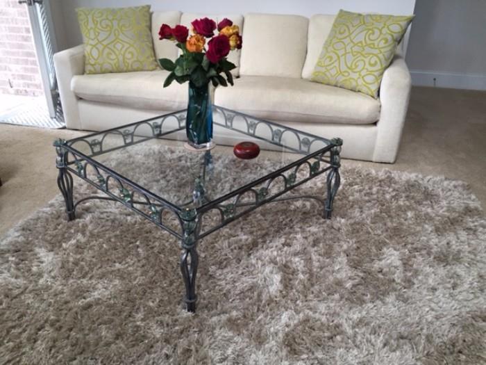 Gorgeous Square Iron Coffee Table with Glass Top