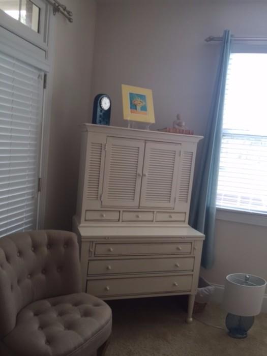 White Hutch with Bookcase and Drawer Storage