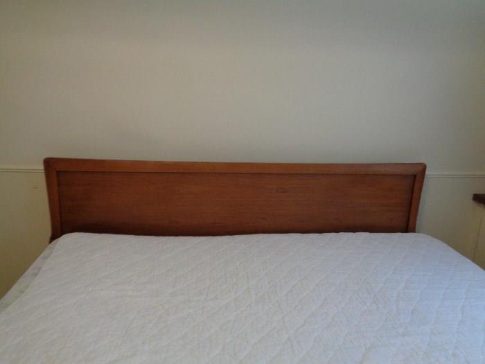 Mid-century / Danish modern solid wood King headboard with bed frame.  Mattress / springs 76" wide x 75" long.