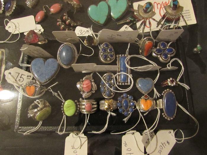 Lapis, Denim Lapis, coral, spiney oyster shell, etc. Sterling silver rings