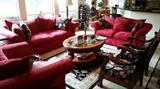 Beautiful Red Velvet Couch and 2 Love Seats