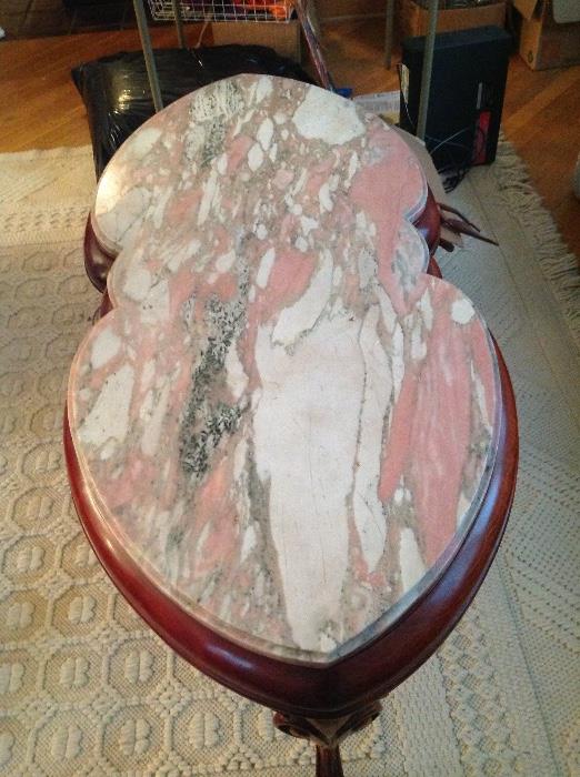 Marble top coffee table. Beautiful colors and unique shape