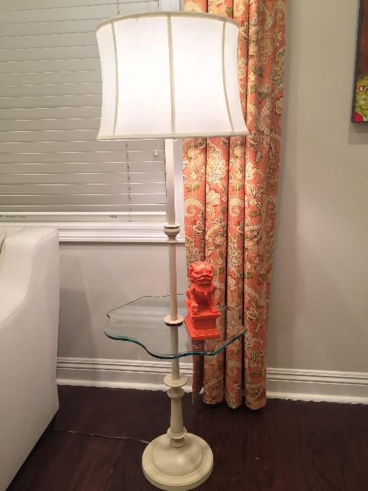 Floor lamp with glass table
