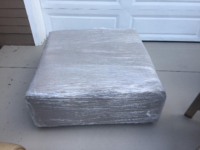Large Ottoman with Gray Slipcover and Pastel Stripe Slipcover