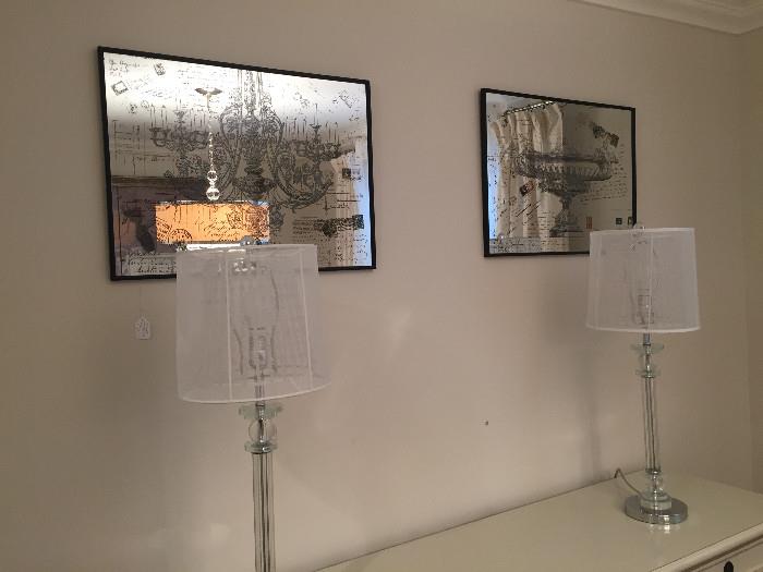 Mirrored Wall Art and Buffet Lamps