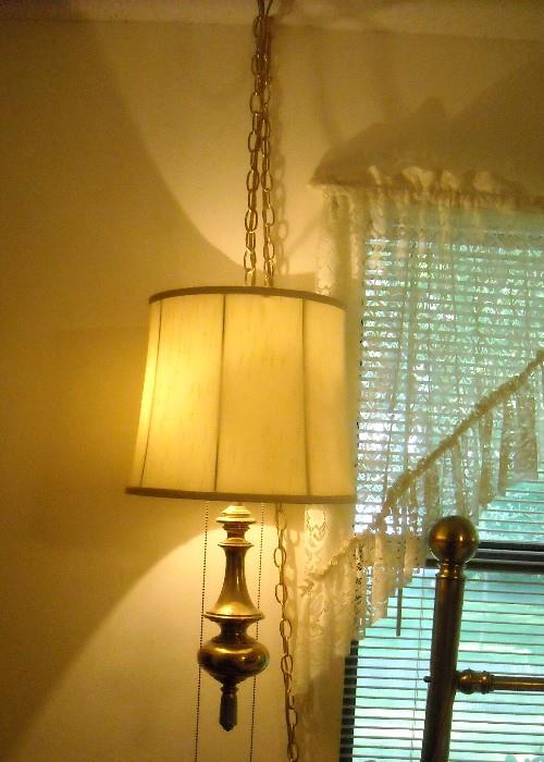 Two beautiful, vintage, solid brass hanging lamps