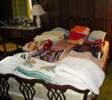 Beautiful bed, large collection of miniature oil lamps, many lovely linens