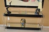5 foot Lucite/Acrylic sofa table with double mirrored shelves. 29 inches high, 15 inches deep