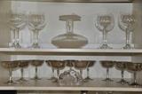 Fabulous wine decanter with glass wine glasses and silver plate champagne goblets.