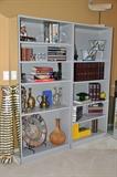 Pair of Grey Formica Bookshelves with Mirrored sides