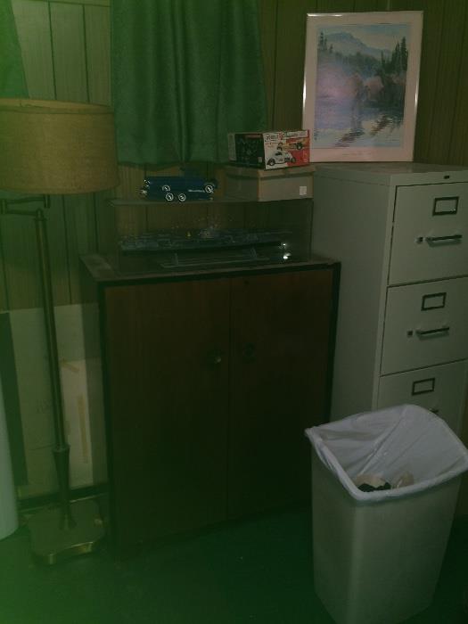 file cabinet, vintage floor lamp