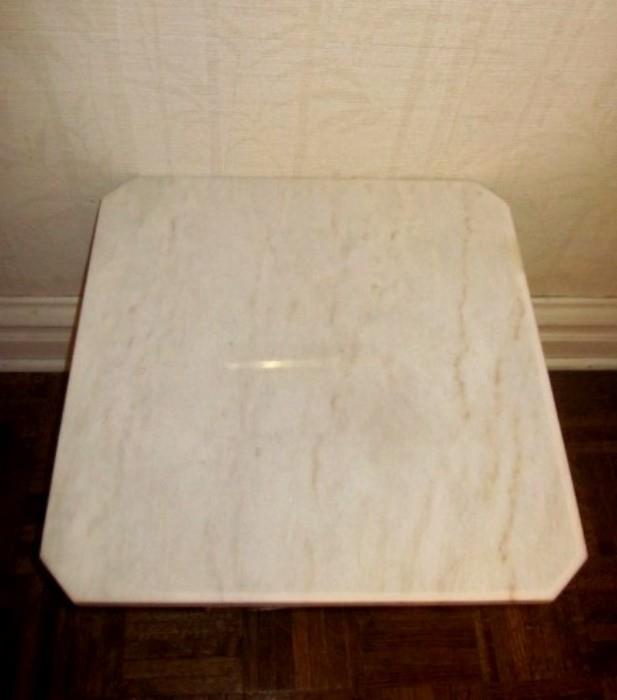 Pedestal accent table with marble top, 18" x 18".