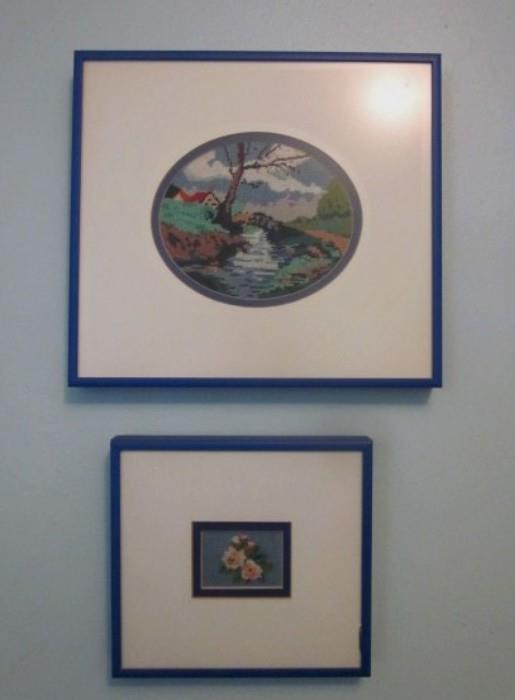 Two framed & matted needlepoints.