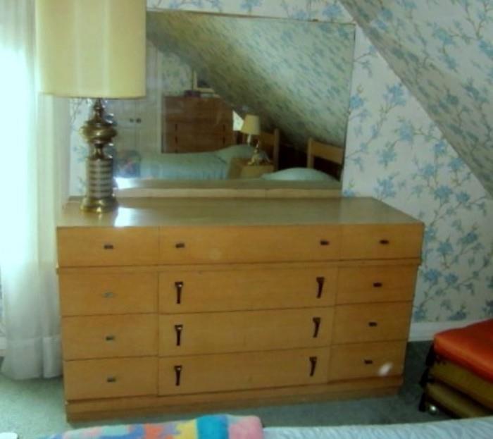 Mid Century Deco dresser with 12 drawers and mirror (top has been covered with contact paper).