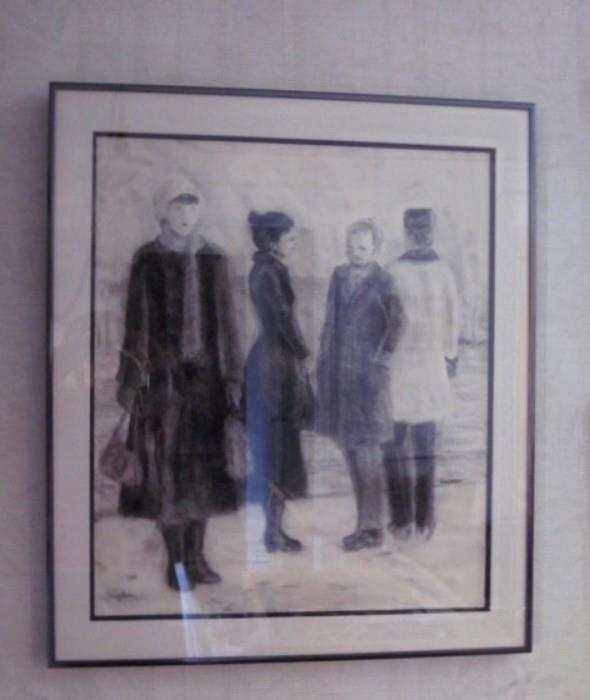 Original charcoal, framed and matted,  by L. D. (Lou) Chuckman, Channel 7 courtroom artist.