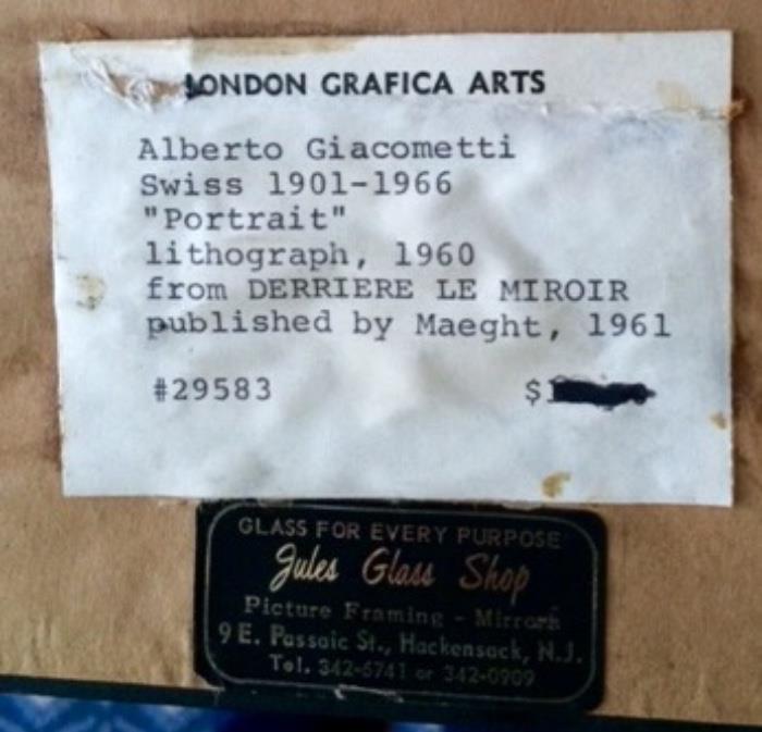 Gallery label for Giacometti lithograph 