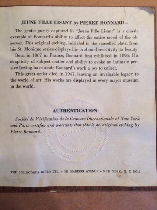 Bonnard lithograph authentication 