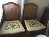 Cane Back Embroidered Seat Pair of Chairs