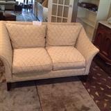 One of a pair of Maurice Villency silk loveseats