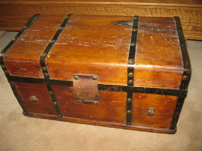 nice old wooden trunk, flat top