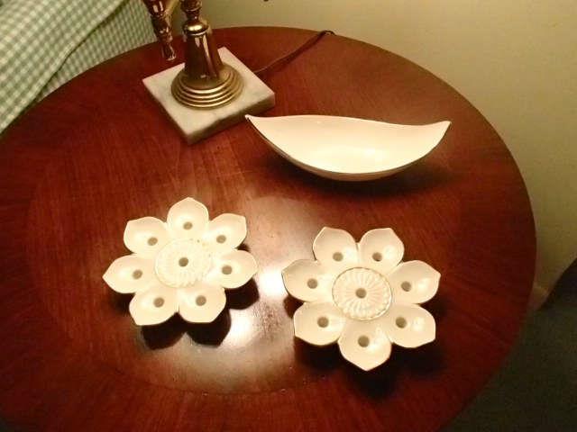 Pair of Lenox flower shaped candle holders, Lenox candy dish