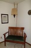 very nice antique bench seat & one of a pair of mid-century hanging lamps