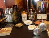 a Bar Fully Stocked with great glassware & more, including two great Scottish Pewter Flasks
