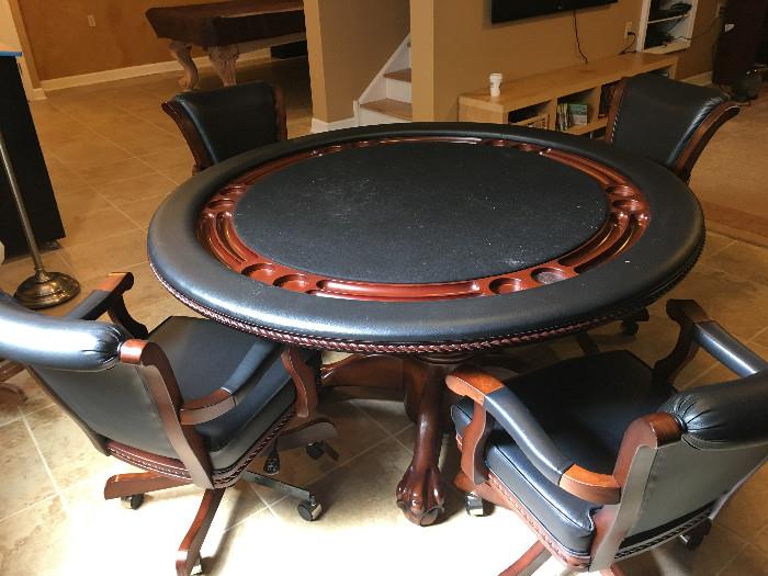 American Heritage game table with 4 leather chairs